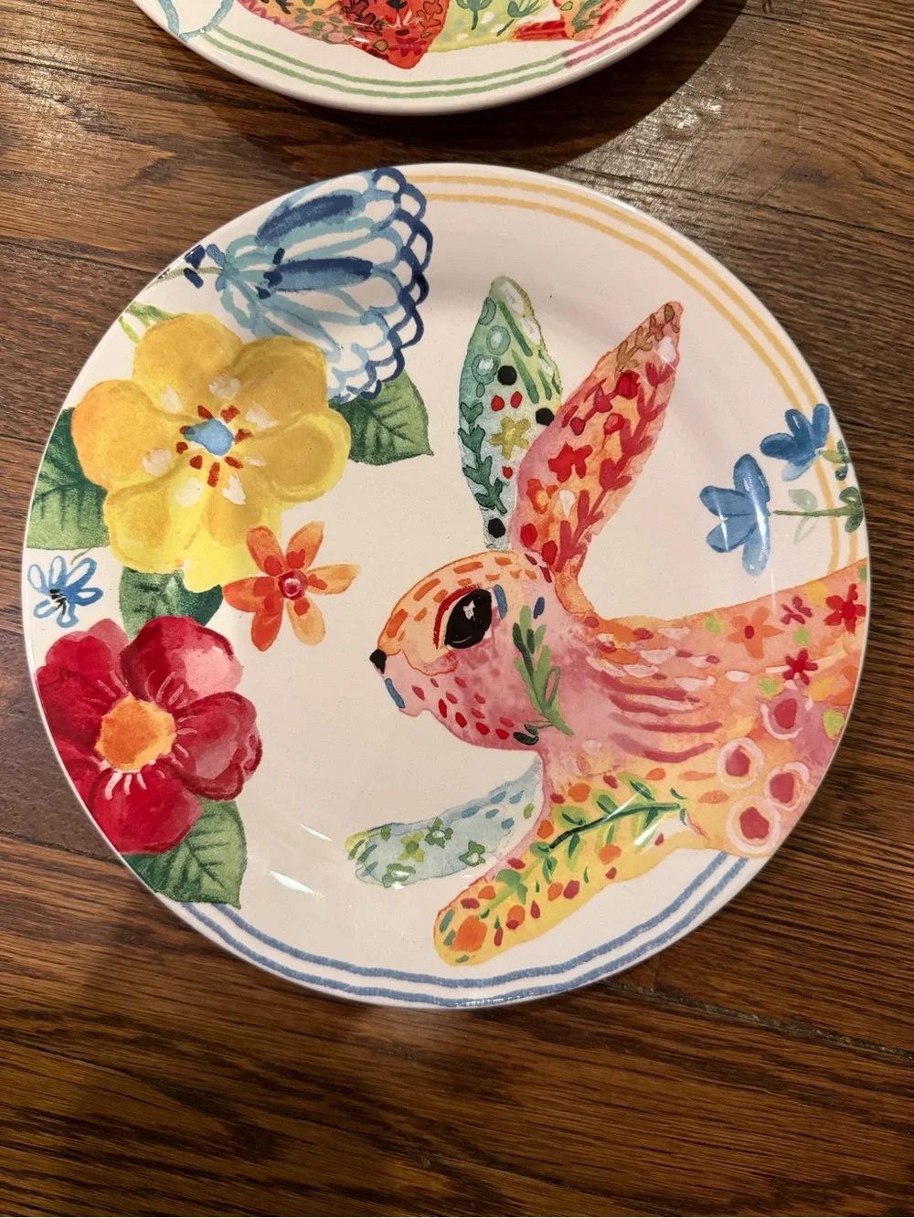 Pier 1 Imports Ironstone Hello Spring Multicolor Rabbit & Duck 9” Salad Plates